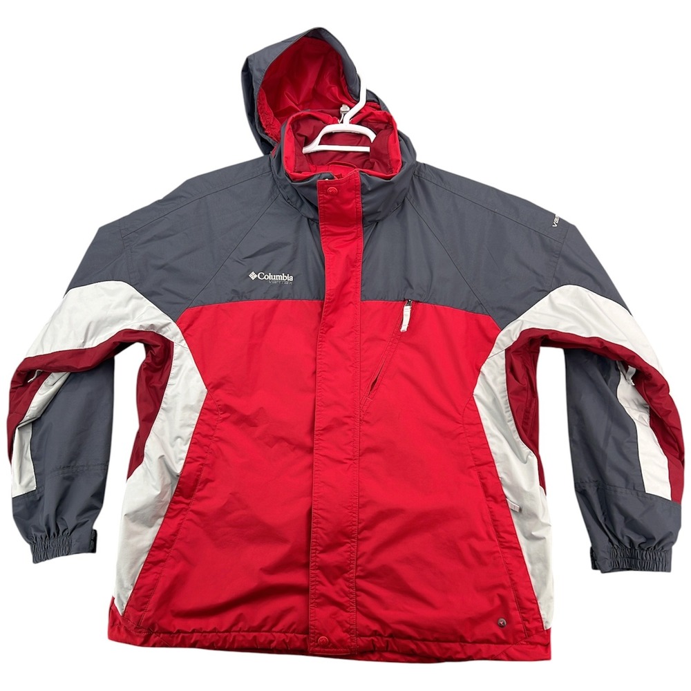 Columbia Vertex Interchange Jacket Mens Large Red Grey Colorblock Hooded SM7518